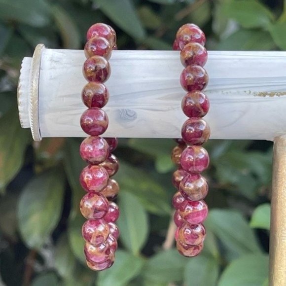 8mm Berry Red Opal Bronzite Stretch Bracelet - Picture 4 of 4